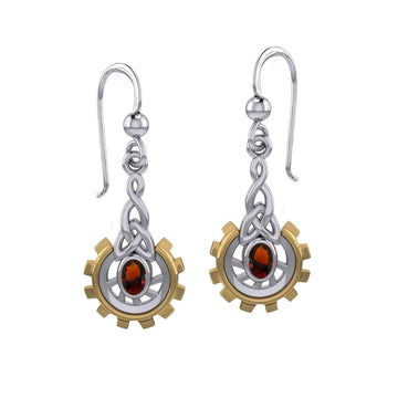 Steampunk Celtic Silver and Gold Accent Earrings with Oval Gemstone MER2117 - Jewelry